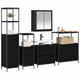 Bathroom Furniture Set with Shelf 5 pcs Black Engineered wood