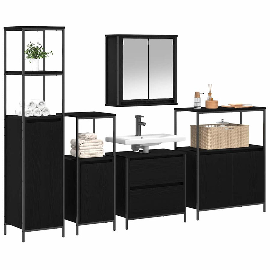 Bathroom Furniture Set 5 pcs Black Engineered wood