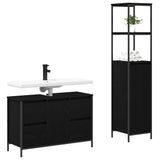 Bathroom Furniture Set with Drawer with Shelf 2 pcs Black oak - Side View
