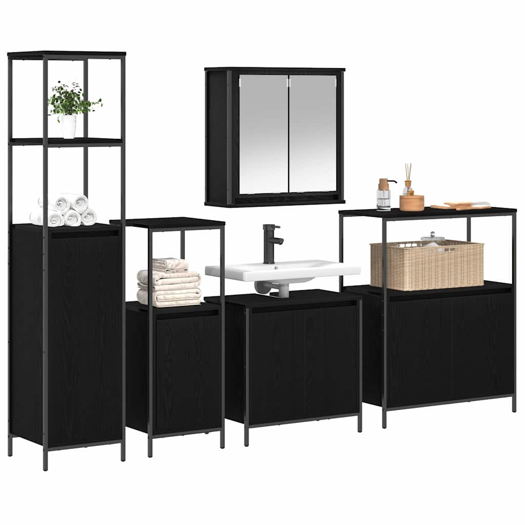 Bathroom Furniture Set 5 pcs Black Oak Engineered Wood