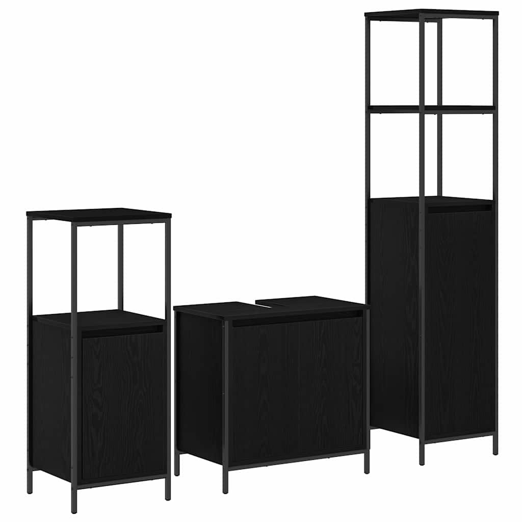 Bathroom Furniture Set 3 pcs Black Oak Engineered Wood