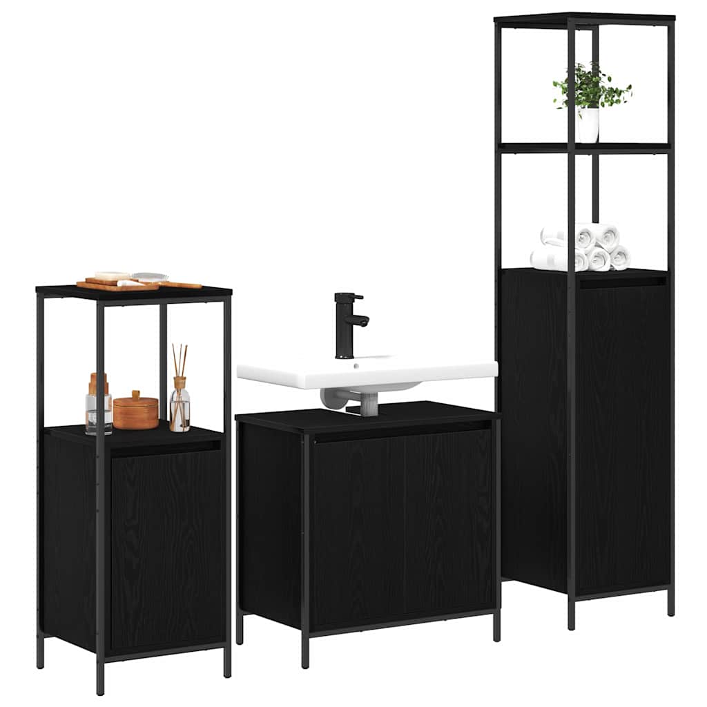 Bathroom Furniture Set 3 pcs Black Oak Engineered Wood