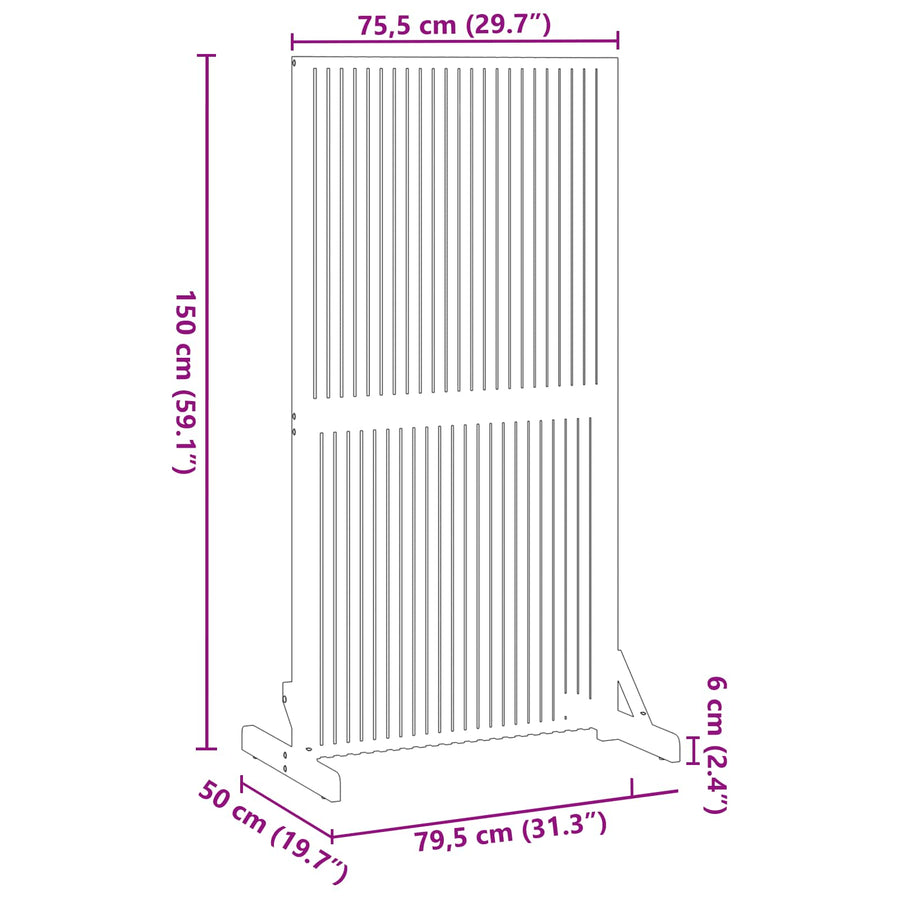 Privacy Screen Brown 79,5 x 50 x 150 cm Solid Acacia Wood