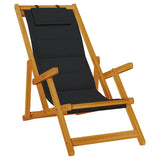 Folding Beach Chair with Armrests Black Acacia Wood & Textilene - Front View