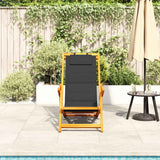 Folding Beach Chair with Armrests Black Acacia Wood & Textilene - Side View