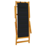 Folding Beach Chair with Armrests Black Acacia Wood & Textilene - Top-Down View
