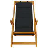 Folding Beach Chair with Armrests Black Acacia Wood & Textilene - 45-Degree Angle