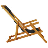 Folding Beach Chair with Armrests Black Acacia Wood & Textilene - Rear View