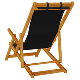 Folding Beach Chair with Armrests Black Acacia Wood & Textilene - Close-Up Angle