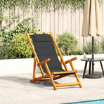 Folding Chair with Armrests Black Acacia Wood & Textilene