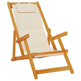 Folding Beach Chair with Armrests Cream Acacia Wood & Textilene - Front View