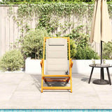 Folding Beach Chair with Armrests Cream Acacia Wood & Textilene - Side View