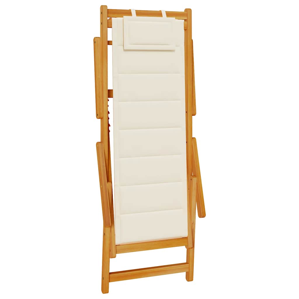 Folding Beach Chair with Armrests Cream Acacia Wood & Textilene