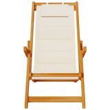 Folding Beach Chair with Armrests Cream Acacia Wood & Textilene - 45-Degree Angle