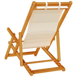 Folding Beach Chair with Armrests Cream Acacia Wood & Textilene - Close-Up Angle