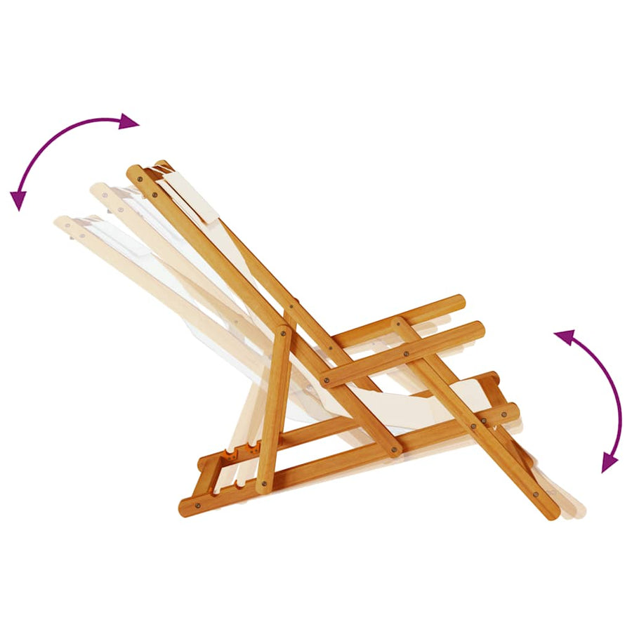 Folding Chair with Armrests Cream Acacia Wood & Textilene