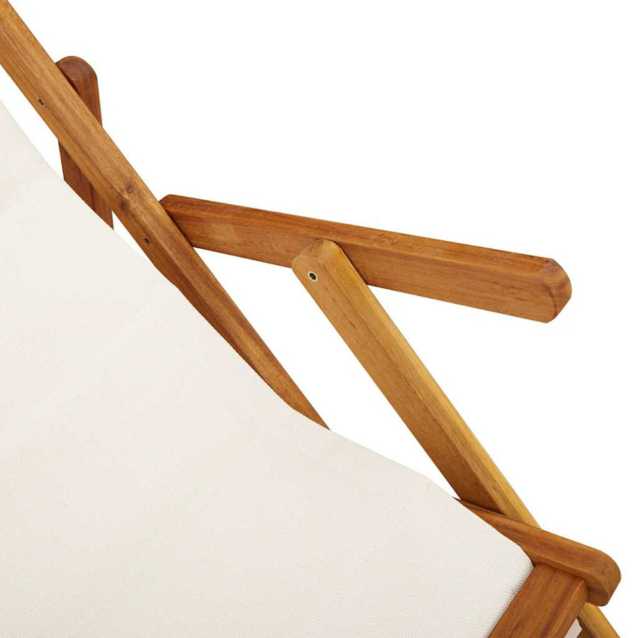 Folding Chair with Armrests Light Grey Acacia Wood & Textilene