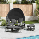 Outdoor Lounge Bed with Canopy and Cushions Black Poly Rattan - Side View