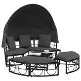 Outdoor Lounge Bed with Canopy and Cushions Black Poly Rattan - Top-Down View