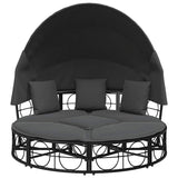 Outdoor Lounge Bed with Canopy and Cushions Black Poly Rattan - Rear View