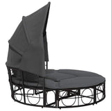 Outdoor Lounge Bed with Canopy and Cushions Black Poly Rattan