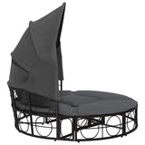 Outdoor Lounge Bed with Canopy and Cushions Black Poly Rattan - Close-Up Angle