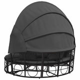 Outdoor Lounge Bed with Canopy and Cushions Black Poly Rattan - Low Angle