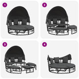 Outdoor Lounge Bed with Canopy and Cushions Black Poly Rattan - Extra Image