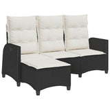 Reclining Garden Sofa with Cushions L-shaped Black Poly Rattan - Front View