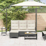 Reclining Garden Sofa with Cushions L-shaped Black Poly Rattan - Side View