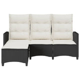 Reclining Garden Sofa with Cushions L-shaped Black Poly Rattan - 45-Degree Angle