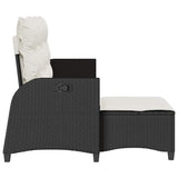 Reclining Garden Sofa with Cushions L-shaped Black Poly Rattan - Rear View