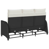 Reclining Garden Sofa with Cushions L-shaped Black Poly Rattan - Close-Up Angle