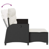 Reclining Garden Sofa with Cushions L-shaped Black Poly Rattan - Low Angle