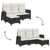 Reclining Garden Sofa with Cushions L-shaped Black Poly Rattan