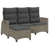 Reclining Garden Sofa with Cushions L-shaped Grey Poly Rattan - Front View