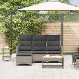 Reclining Garden Sofa with Cushions L-shaped Grey Poly Rattan - Side View