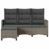 Reclining Garden Sofa with Cushions L-shaped Grey Poly Rattan - 45-Degree Angle