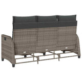 Reclining Garden Sofa with Cushions L-shaped Grey Poly Rattan - Close-Up Angle
