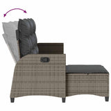 Reclining Garden Sofa with Cushions L-shaped Grey Poly Rattan - Low Angle