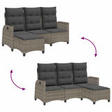 Reclining Garden Sofa with Cushions L-shaped Grey Poly Rattan - Extra Image