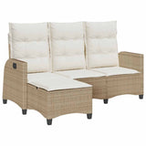 Reclining Garden Sofa with Cushions L-shaped Beige Poly Rattan