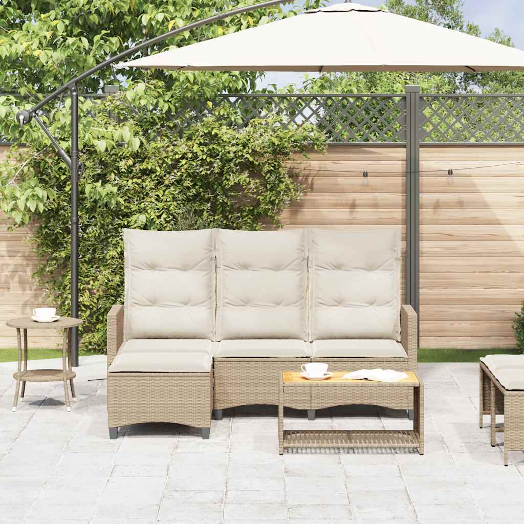 Reclining Garden Sofa with Cushions L-shaped Beige Poly Rattan