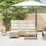 Reclining Garden Sofa with Cushions L-shaped Beige Poly Rattan - Side View