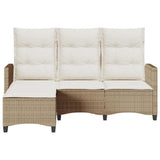 Reclining Garden Sofa with Cushions L-shaped Beige Poly Rattan - 45-Degree Angle