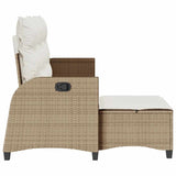 Reclining Garden Sofa with Cushions L-shaped Beige Poly Rattan - Rear View