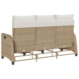 Reclining Garden Sofa with Cushions L-shaped Beige Poly Rattan - Close-Up Angle