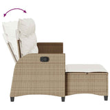 Reclining Garden Sofa with Cushions L-shaped Beige Poly Rattan - Low Angle