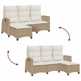 Reclining Garden Sofa with Cushions L-shaped Beige Poly Rattan - Extra Image