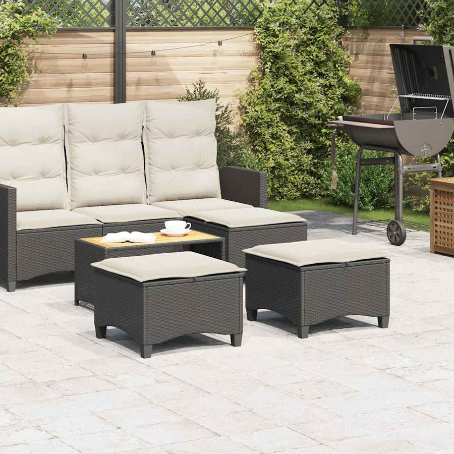 Garden Stools with Cushions 2 pcs Black 55x55x36 cm Poly Rattan